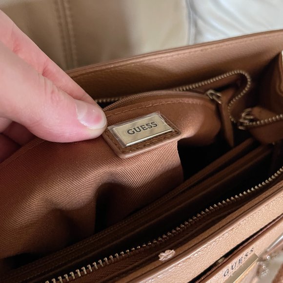 GUESS Monogram Pattern Handbag in TAN - Crossbody Shoulder Strap Included - Picture 7 of 11